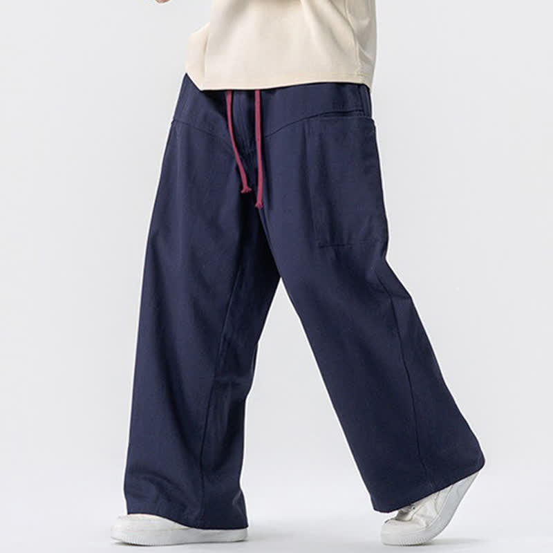 Buddha Stones Fall Casual Drawstring Solid Long Pants Men's Wide Leg Pants With Pockets - image 19