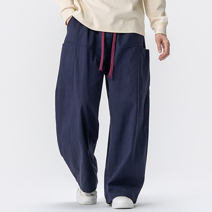 Buddha Stones Fall Casual Drawstring Solid Long Pants Men's Wide Leg Pants With Pockets - image 23