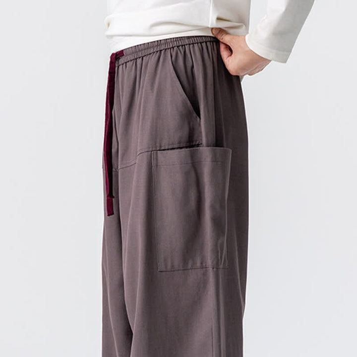 Buddha Stones Fall Casual Drawstring Solid Long Pants Men's Wide Leg Pants With Pockets - image 31