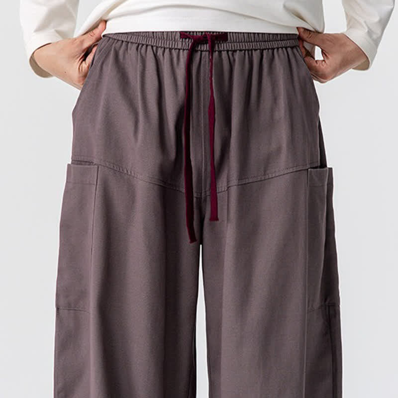 Buddha Stones Fall Casual Drawstring Solid Long Pants Men's Wide Leg Pants With Pockets - image 30