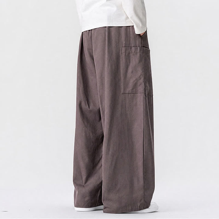 Buddha Stones Fall Casual Drawstring Solid Long Pants Men's Wide Leg Pants With Pockets - image 28