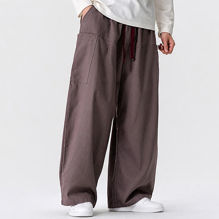 Buddha Stones Fall Casual Drawstring Solid Long Pants Men's Wide Leg Pants With Pockets - image 26