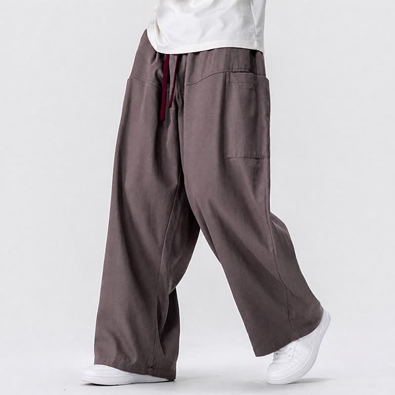 Buddha Stones Fall Casual Drawstring Solid Long Pants Men's Wide Leg Pants With Pockets - image 25
