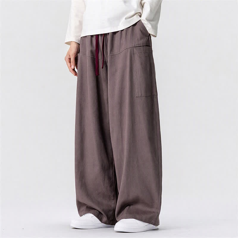 Buddha Stones Fall Casual Drawstring Solid Long Pants Men's Wide Leg Pants With Pockets - image 27