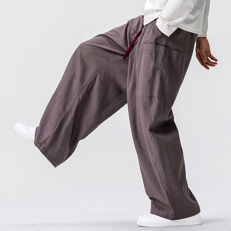 Buddha Stones Fall Casual Drawstring Solid Long Pants Men's Wide Leg Pants With Pockets - image 29