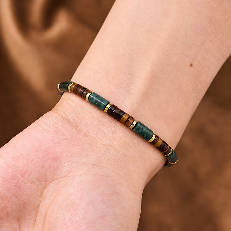 Buddha Stones Lapis Lazuli Indian Agate Tiger Eye Cylindrical Bead Wisdom Bracelet - image 4