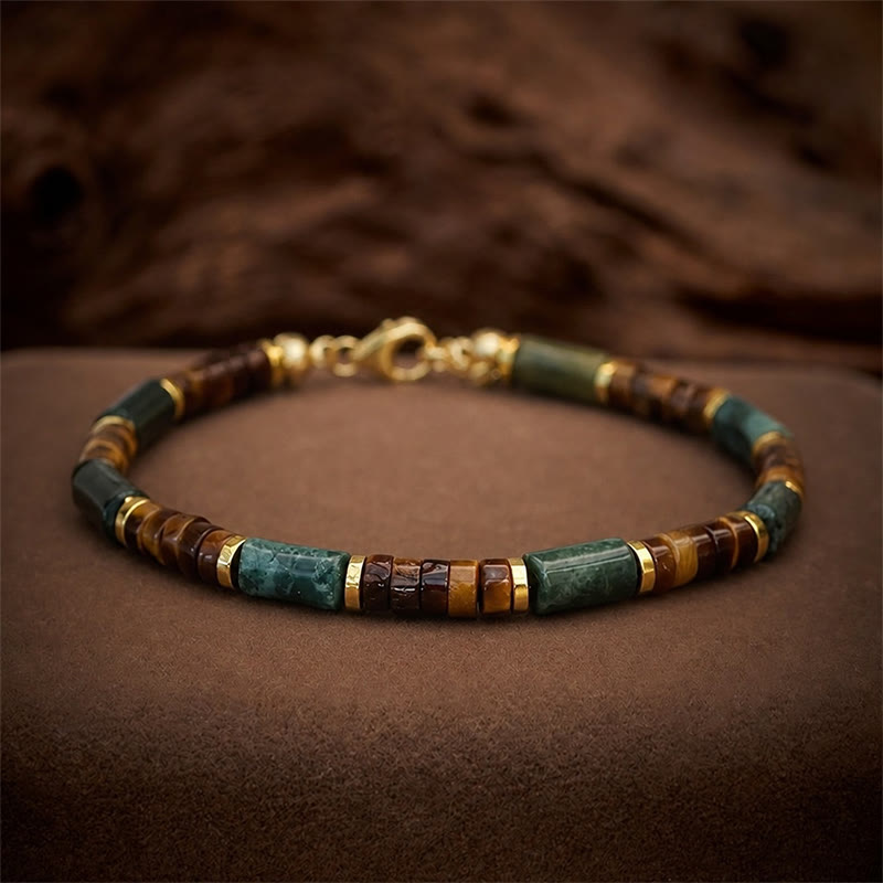 Buddha Stones Lapis Lazuli Indian Agate Tiger Eye Cylindrical Bead Wisdom Bracelet - image 2