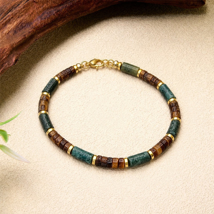 Buddha Stones Lapis Lazuli Indian Agate Tiger Eye Cylindrical Bead Wisdom Bracelet - image 3