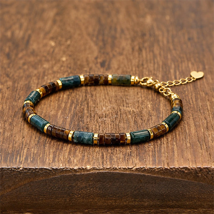 Buddha Stones Lapis Lazuli Indian Agate Tiger Eye Cylindrical Bead Wisdom Bracelet - With Extender Chain(Wrist Circumference: 20-22 cm) - image 8