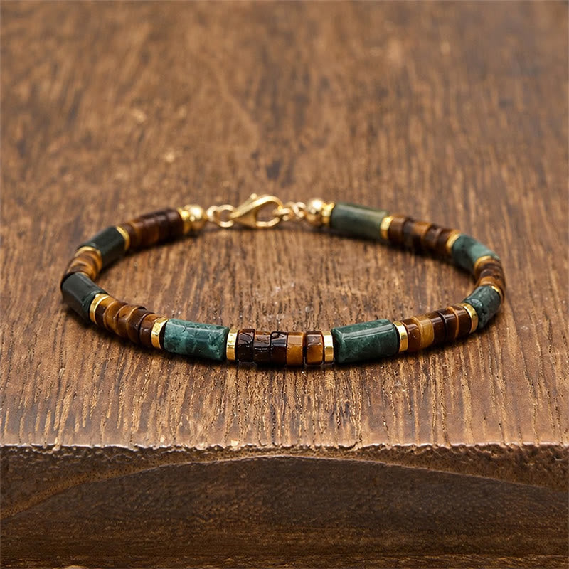 Buddha Stones Lapis Lazuli Indian Agate Tiger Eye Cylindrical Bead Wisdom Bracelet - No Extender Chain(Wrist Circumference: 18-19 cm) - image 0
