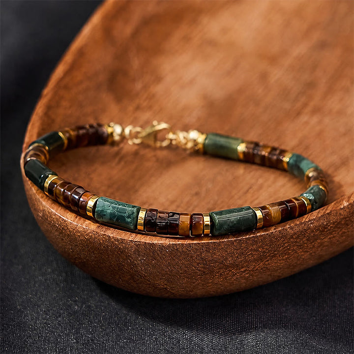 Buddha Stones Lapis Lazuli Indian Agate Tiger Eye Cylindrical Bead Wisdom Bracelet - image 1