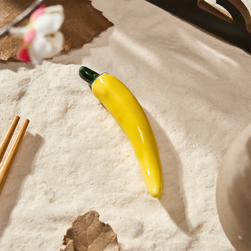 Buddha Stones Ceramic Vegetable Design Mini Tabletop Chopstick Holder - Chili Pepper (Yellow) Approx. 8 × 2 × 1.5 cm - Ceramic - image 17