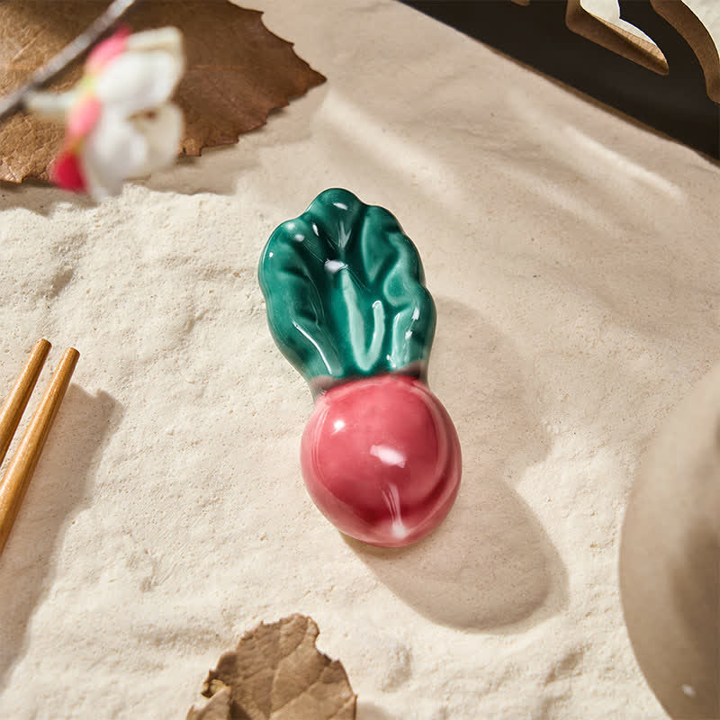 Buddha Stones Ceramic Vegetable Design Mini Tabletop Chopstick Holder - Pink Radish Approx. 6.2 × 2.7 × 1.7 cm - Ceramic - image 2