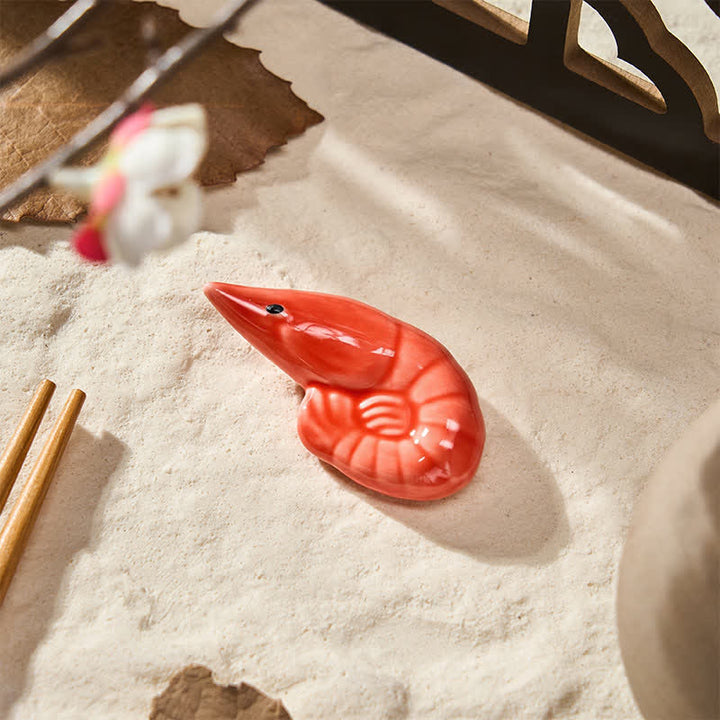 Buddha Stones Ceramic Food Style Mini Chopstick Holder - Red Shrimp Approx. 5.2 × 2.7 × 1.2 cm - image 6