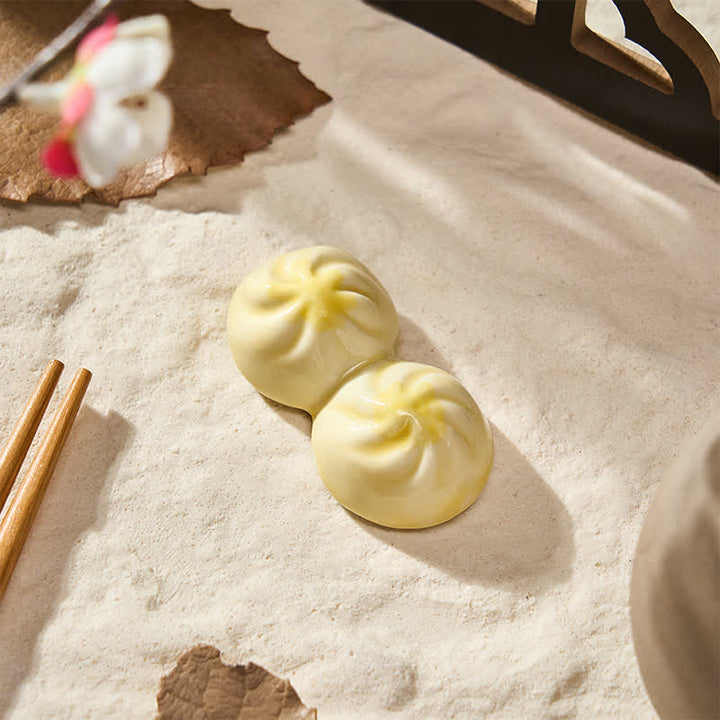 Buddha Stones Ceramic Food Style Mini Chopstick Holder - White Steamed Buns (Xiaolongbao) Approx. 5.3 × 2.8 × 1.5 cm - image 4