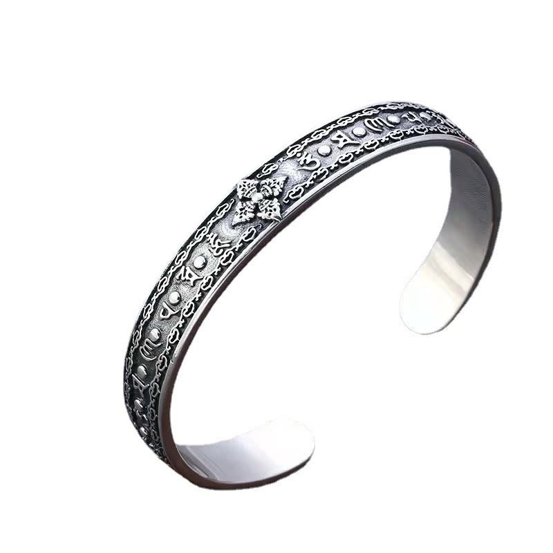 Buddha Stones 925 Sterling Silver Om Mani Padme Hum Double Dorje Engraved Wisdom Cuff Bracelet Bangle - image 15