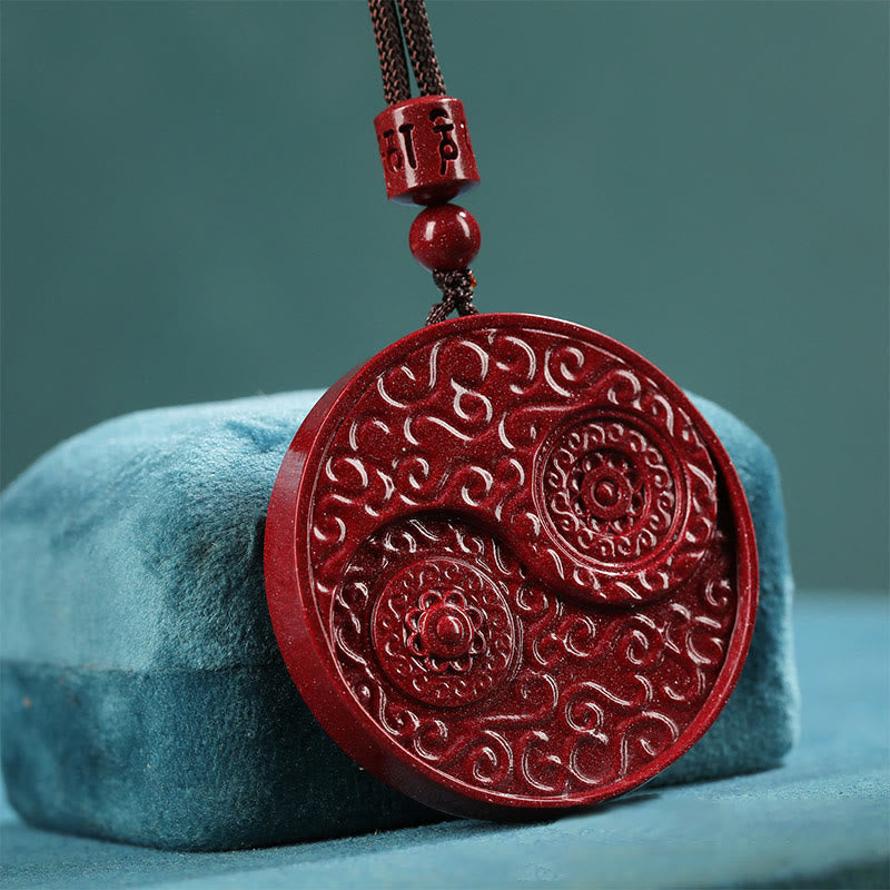 Buddha Stones Cinnabar Yin Yang Keep Away Evil Spirits Necklace Pendant - Cinnabar(Calm♥Concentration) - image 1