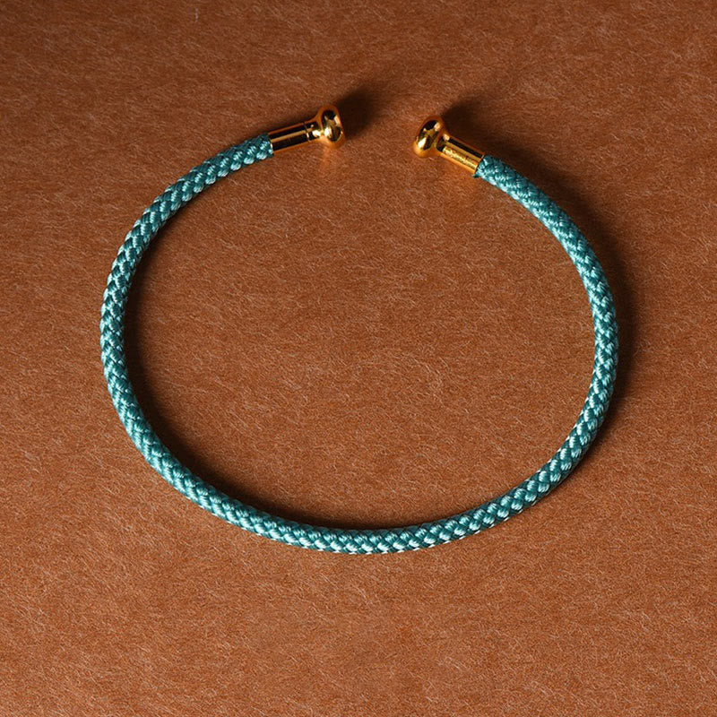 Buddha Stones Simple Design Handmade Luck Braid String Cuff Bracelet - Cyan - image 28