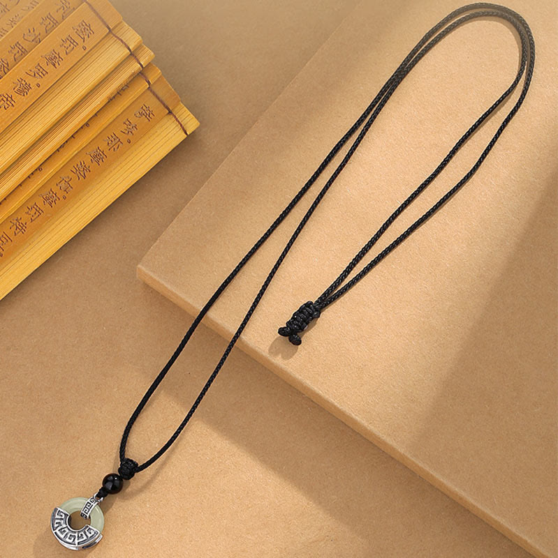 Buddha Stones 925 Sterling Silver Natural Hetian Jade Peace Buckle Prosperity Necklace Pendant - image 4