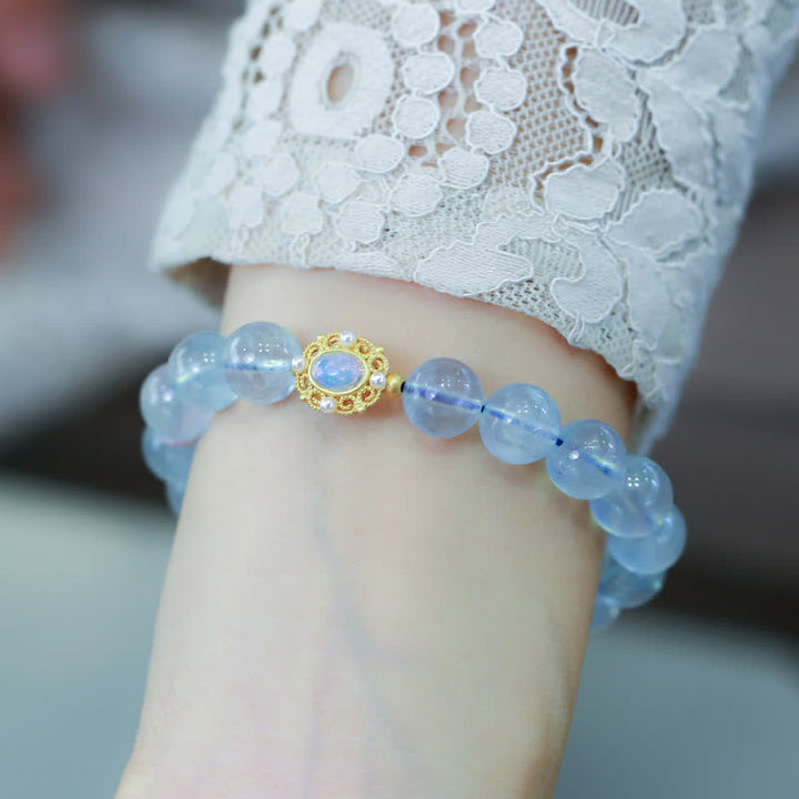 Buddha Stones Natural Aquamarine Red Agate Pearl Beads Healing Charm Bracelet - image 4