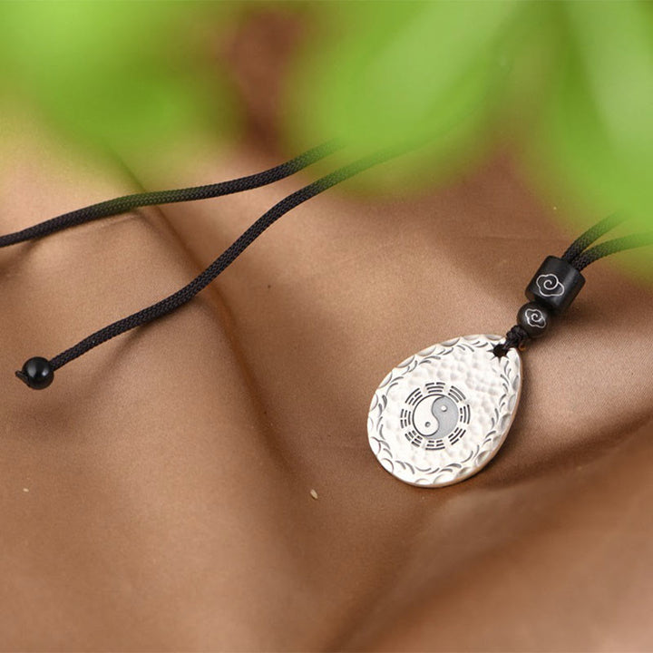 Buddha Stones Vintage 999 Sterling Silver Yin Yang Bagua Water Drop Design Balance Harmony Necklace Pendant - image 8