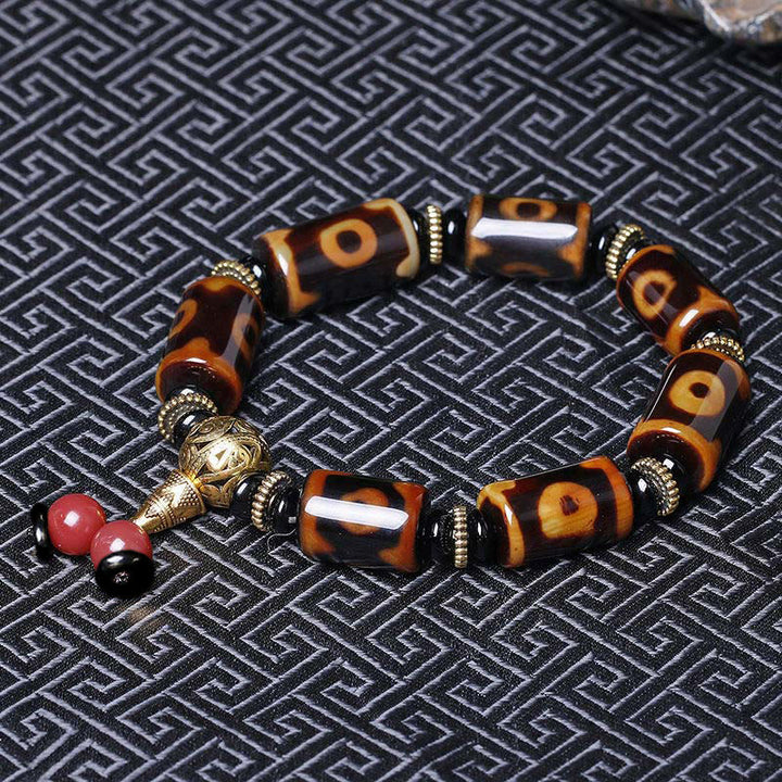 Buddha Stones Tibetan Nine-Eye Dzi Bead Fortune Charm Bracelet