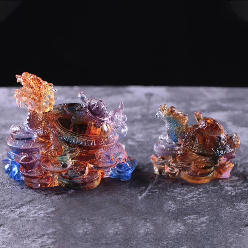 Buddha Stones Feng Shui Dragon Turtle Coins Handmade Liuli Crystal Luck Art Piece Home Office Decoration - image 9
