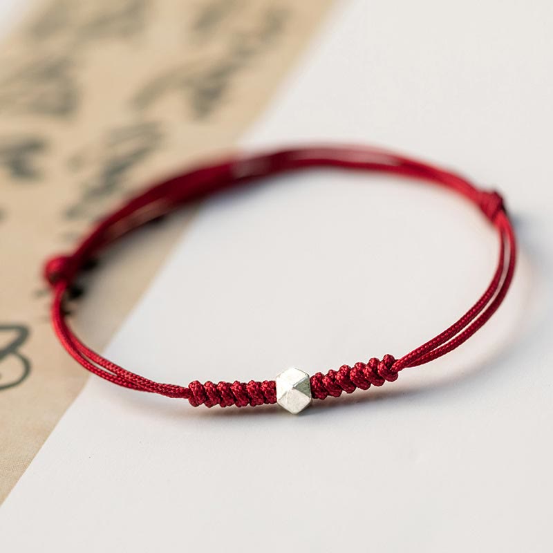 Buddha Stones 925 Sterling Silver Luck Bead Protection Red String Thin Cord Braided Bracelet - image 1