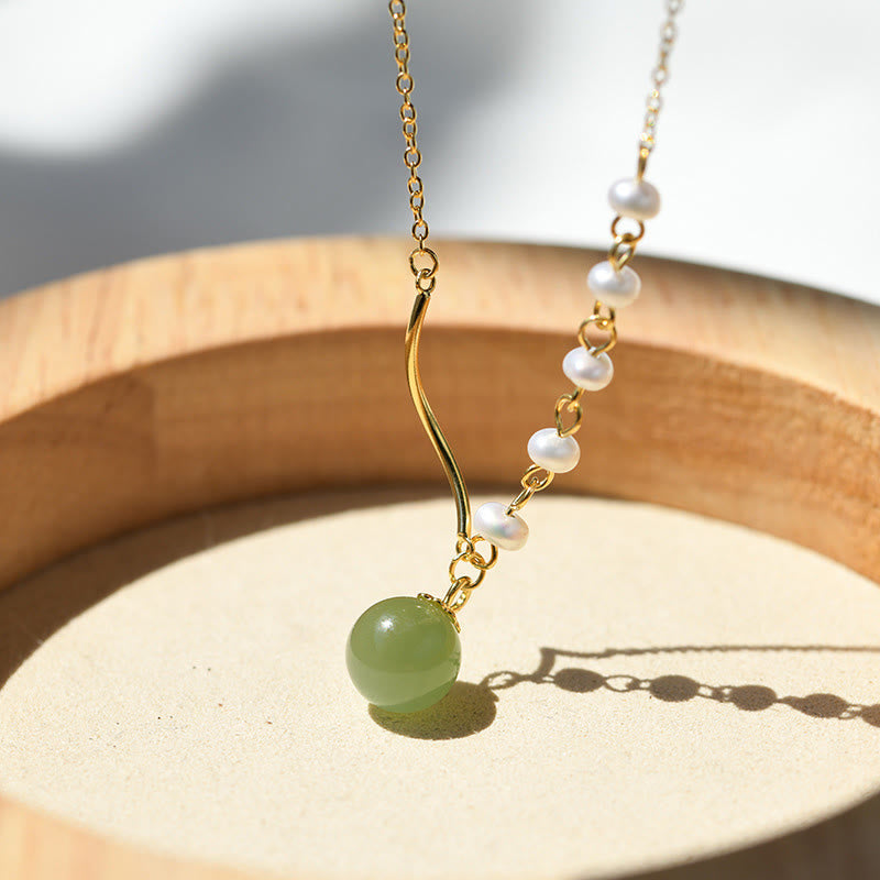 Buddha StonesNatural Hetian Jade Pearl Luck Bead Necklace Pendant - Hetian Jade(Prosperity♥Abundance) - image 0