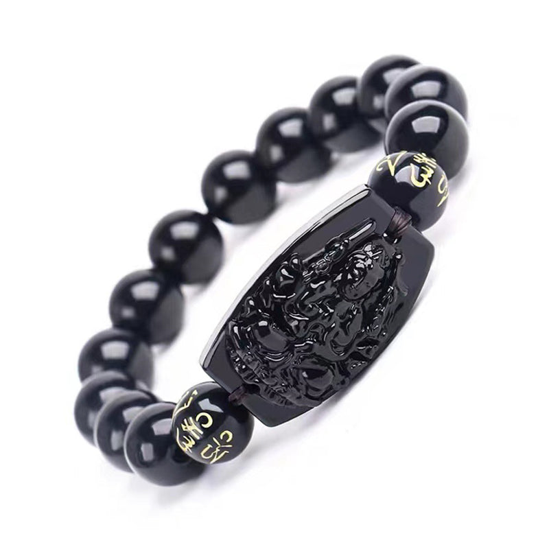 Buddha Stones Chinese Zodiac Obsidian Protection Bracelet - Rat-14mm - image 0