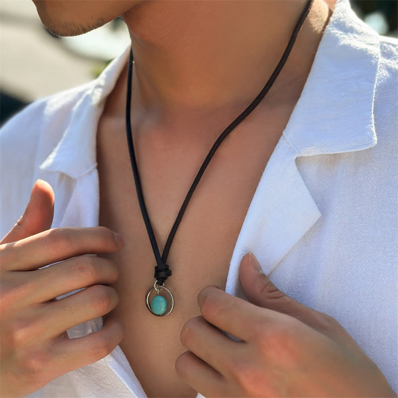 Buddha Stones Round Turquoise Stone Protection Strength Necklace Pendant - image 9