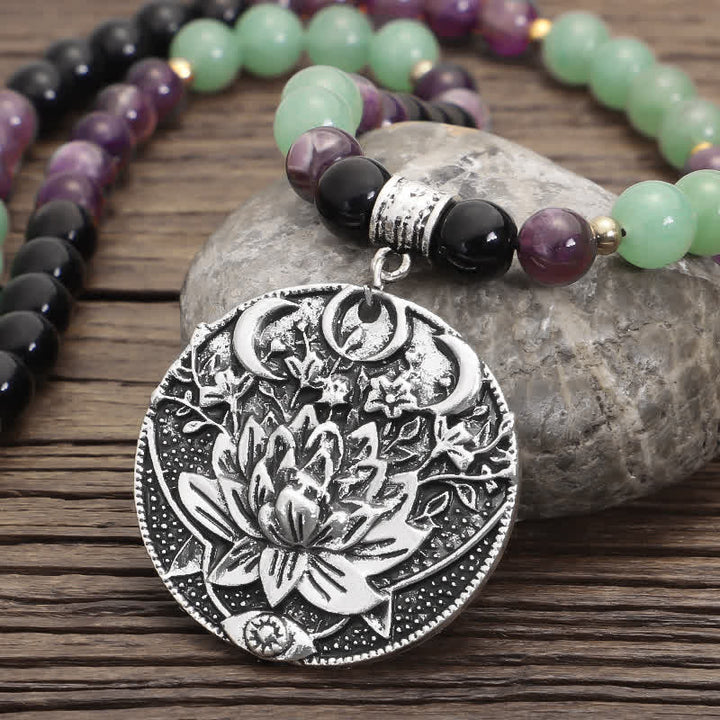 Buddha Stones 108 Mala Beads Amethyst Green Aventurine Lotus Meditation Bracelet - image 8