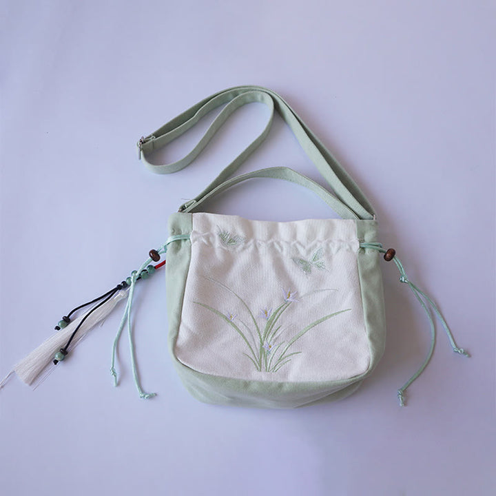 Buddha Stones Handmade Embroidered Flowers Canvas Tote Shoulder Bag Handbag - image 4