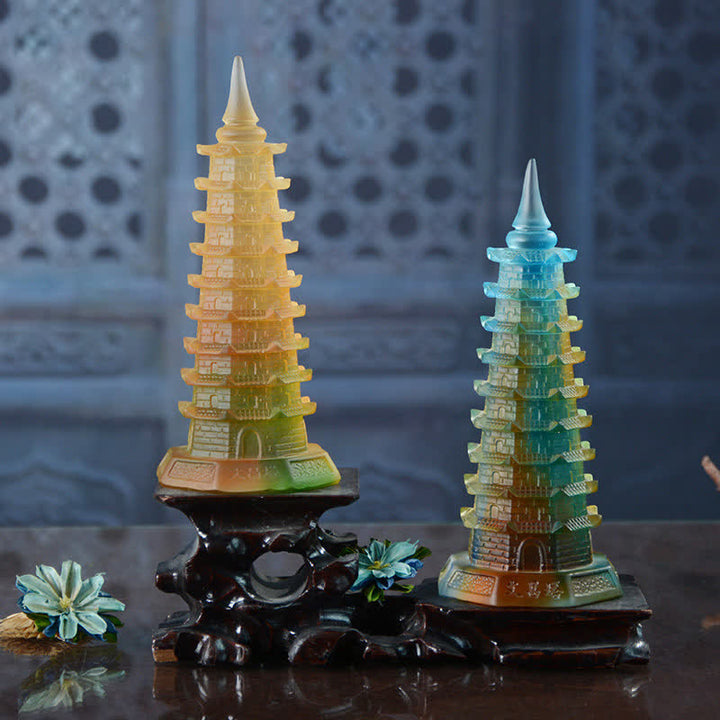 Feng Shui Wenchang Tower Handmade Liuli Crystal Pagoda Art Piece Luck Home Office Decoration - image 1