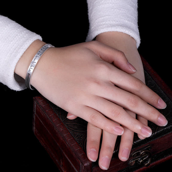 Buddha Stones 999 Sterling Silver Six True Words Heart Sutra Protection Bracelet Bangle - image 3