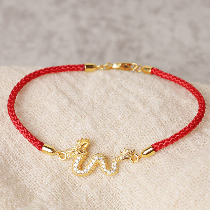 Buddha Stones 925 Sterling Silver Year Of The Dragon Auspicious Golden Dragon Luck Red Rope Chain Bracelet - image 2