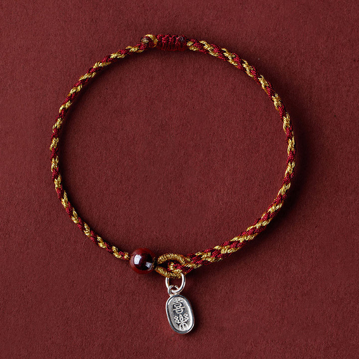 Buddha Stones Handcrafted Red Gold Rope Lotus Peace And Joy Charm Braid Bracelet