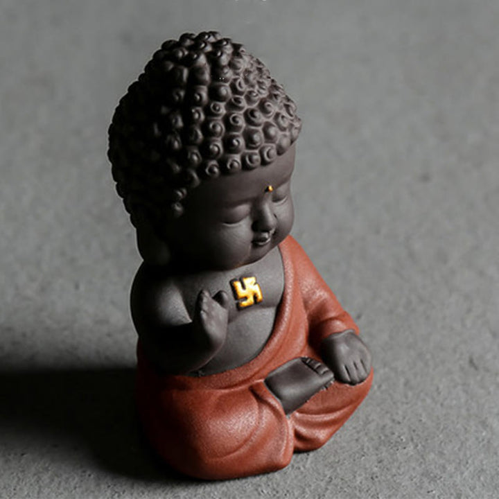 Buddha Stones Small Buddha Serenity Purple Clay Home Desk Decoration - image 3