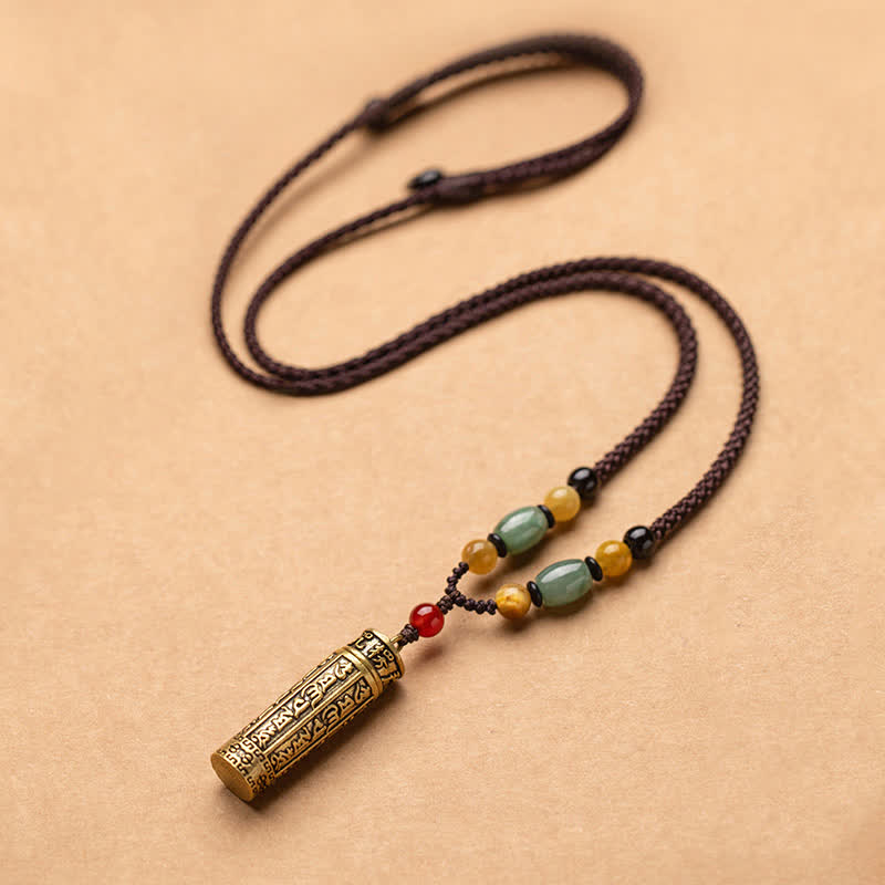 Buddhastoneshop Tibet Om Mani Padme Hum Agate Shurangama Sutra Protection Necklace Pendant - Copper - image 1