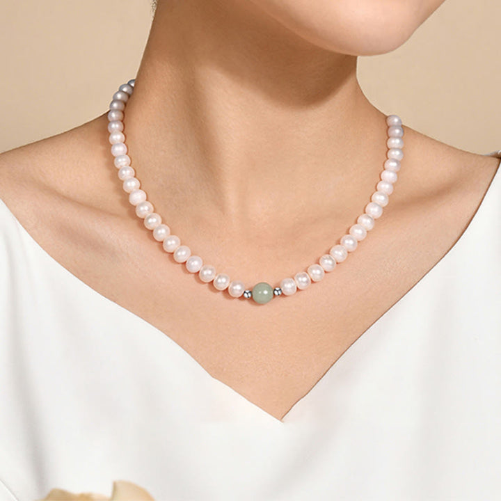 Buddha Stones 925 Sterling Silver Natural Pearl Jade Healing Necklace Bracelet Earrings With Gift Box - image 1