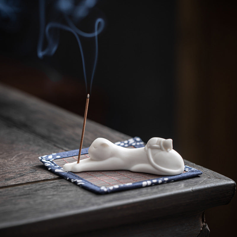 Lovely Cat Panda Ceramic Blessing Incense Burner Decoration - Lazy Cat Incense Holder - image 14
