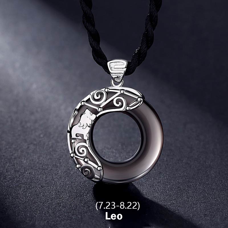 Buddha Stones 12 Constellations of the Zodiac Ice Obsidian Blessing Round Pendant Necklace - Leo - image 4