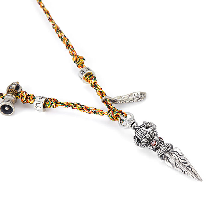 Tibetan Handmade 925 Sterling Silver Dorje Vajra Om Mani Padme Hum Feather Strength Necklace Pendant - image 9