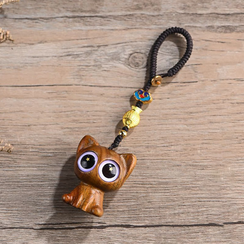 Buddha Stones Green Sandalwood Lucky Cat Koi Fish Cure Key Chain Phone Hanging Decoration - Green Sandalwood Cat Key Chain - image 10