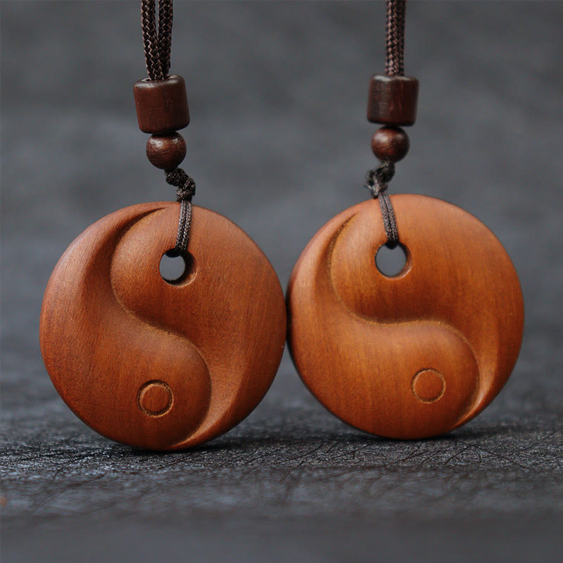 Buddha Stones Lightning Struck Jujube Wood Yin Yang Luck Protection Necklace Pendant