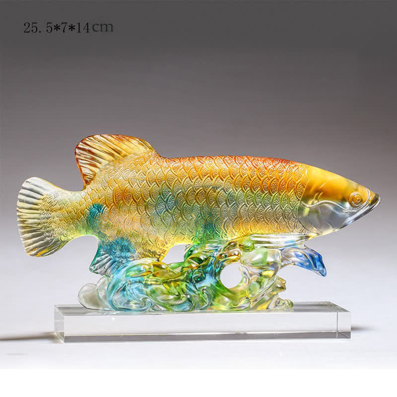 Handmade Liuli Crystal Koi Fish Art Piece Luck Home Office Decoration - Medium Colorful&Base - image 6