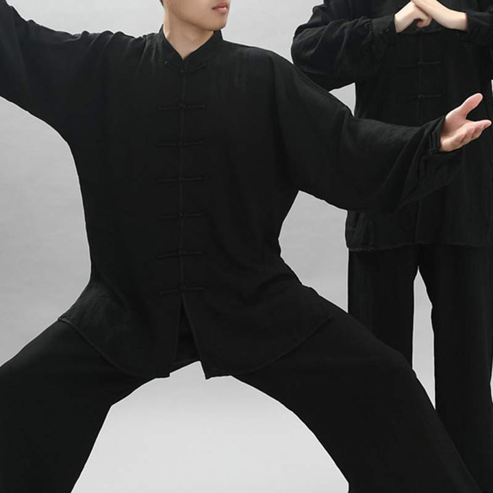 Buddha Stones Meditation Zen Prayer Spiritual Tai Chi Qigong Practice Unisex Embroidery Clothing Set - Black Long Sleeve - US14，UK/AU18，EU46 (3XL) - image 7