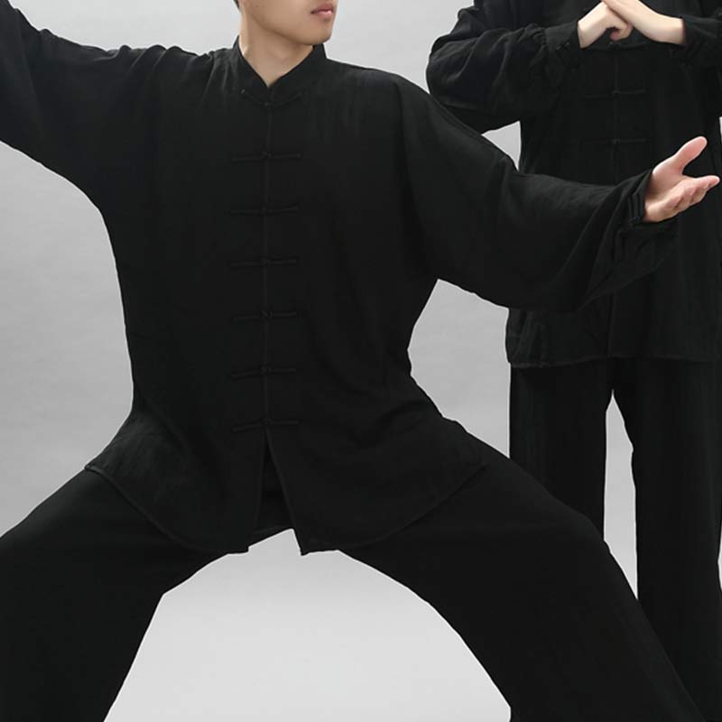 Buddha Stones Meditation Zen Prayer Spiritual Tai Chi Qigong Practice Unisex Embroidery Clothing Set - Black Long Sleeve - US14，UK/AU18，EU46 (3XL) - image 4