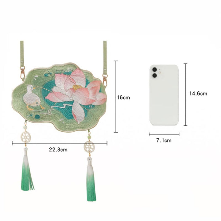 Buddha Stones Luck Embroidery Lotus Koi Fish Rabbit Flower Hanfu Bag Crossbody Bag Shoulder Bag - image 15