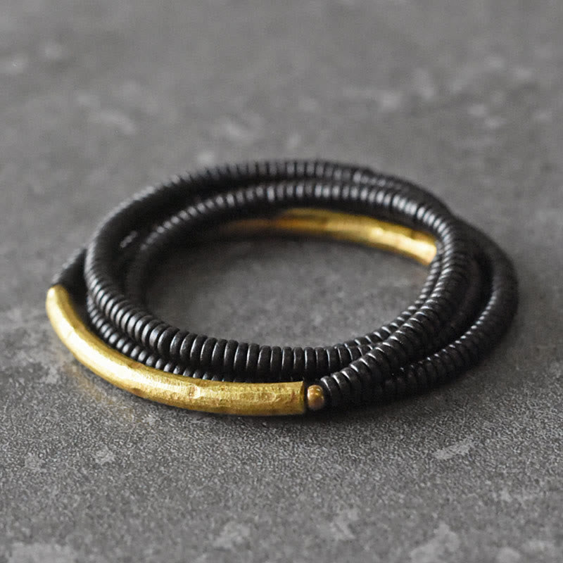 Buddha Stones Ebony Wood Brass Copper Balance Multilayered Bracelet - 17-17.5cm - image 0